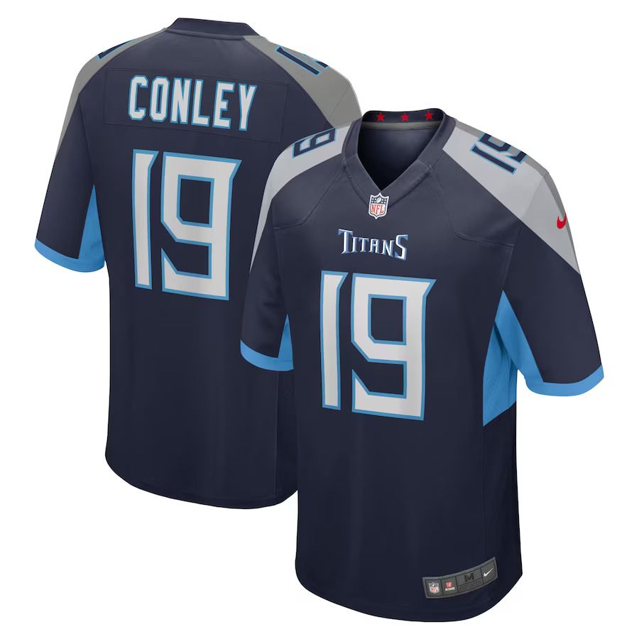Men Tennessee Titans 19 Chris Conley Nike Navy Home Game Player NFL Jersey